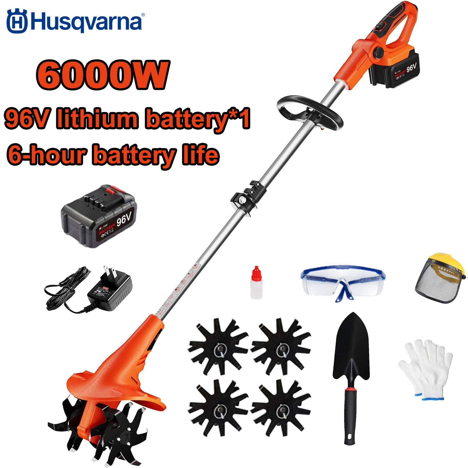 Cultivator electric 6000W + baterie 96V *1 + încărcare rapidă + cuțit cultivator + set complet de accesorii